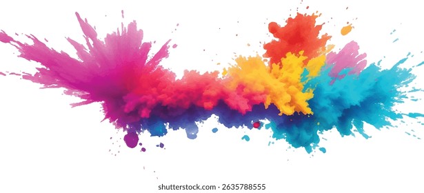 "Abstract Watercolor Masterpiece: Vivid Splashes of Color and Bold Brush Strokes Form a Rainbow of Vibrant Hues on a White Background, Creating a Contemporary, Trendy Aquarelle Design Element"
