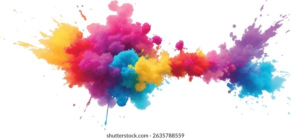"Abstract Watercolor Masterpiece: Vivid Splashes of Color and Bold Brush Strokes Form a Rainbow of Vibrant Hues on a White Background, Creating a Contemporary, Trendy Aquarelle Design Element"
