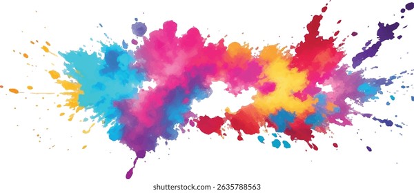 "Abstract Watercolor Masterpiece: Vivid Splashes of Color and Bold Brush Strokes Form a Rainbow of Vibrant Hues on a White Background, Creating a Contemporary, Trendy Aquarelle Design Element"
