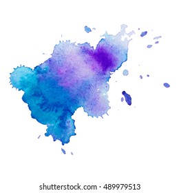Abstract watercolor mix multicolor stain with splash and drops. 
