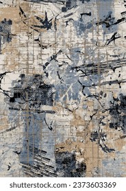 Abstract watercolor modern carpet pattern with grungy patchwork grid