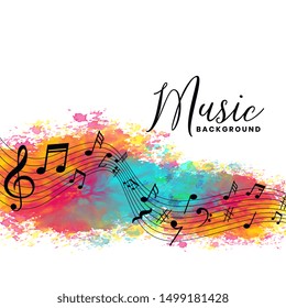 abstract watercolor music background with notes symbols