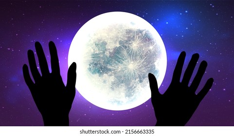 Abstract watercolor night sky with full moon illustration