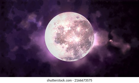 Abstract watercolor night sky with full moon illustration