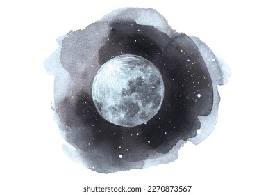 Aire nocturno de acuarela abstracta con ilustración de luna llena