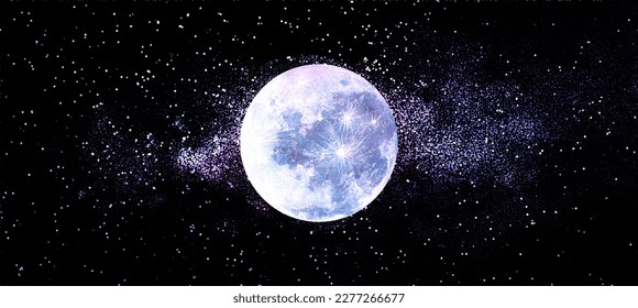 Abstract watercolor night sky with full moon illustration