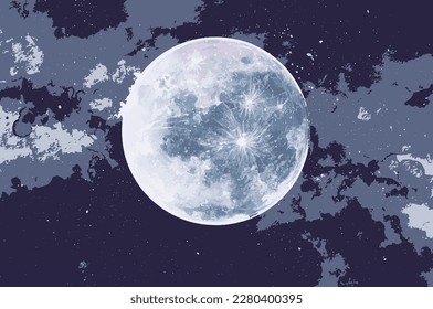 Abstract watercolor night sky with full moon illustration
