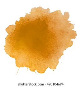 Abstract watercolor orange stain with splash and drops. 