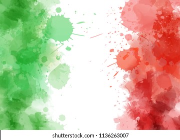 Abstract watercolor paint splashes in Italy flag colors. Template for national holiday or celebration background.