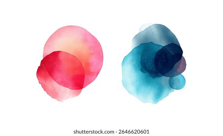 Abstrato aquarela pintura design splatter em rosa e azul-petróleo.