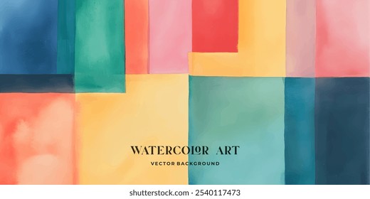 An abstract watercolor painting with bold, vibrant colors and a geometric arrangement.