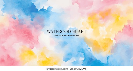 An abstract watercolor painting featuring soft pastel shades of blue pink and yellow creating a calming and serene visual effect.