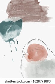 Abstract Watercolor Painting with Line Art Doodles - Hand Drawn Colorful Illustration Vector - Watercolor Canvas Poster