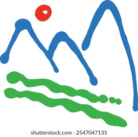 abstract watercolor painting mountain nature green blue red