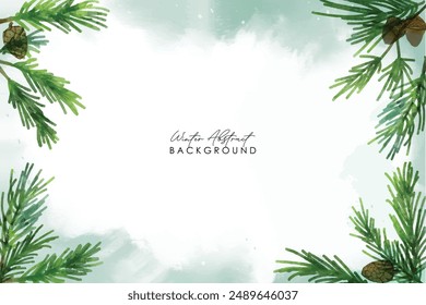 Abstract watercolor painting on winter seasonal with pine texture and glittering glow winter morning of snow falling background, abstract bokeh glitter background.