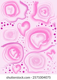 abstract watercolor painting for valentine's day, in pink tones with hearts