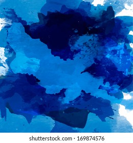 Abstract watercolor palette of  blue colors, mix color, background,vector illustration,a mixture of colors, stains with a spray of water colors, the author's work.