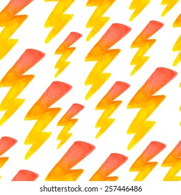 Abstract watercolor pattern with lightning. Weather seamless pattern