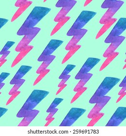 Abstract watercolor pattern with lightning. Weather seamless pattern