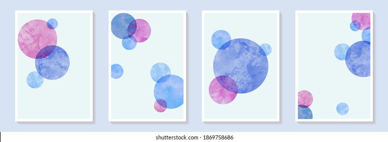 Abstract watercolor pink and blue circle shapes on white background. hand drawn art with watercolor stain and shape elements vector EPS10. Design for wall decoration, postcard, poster or brochure