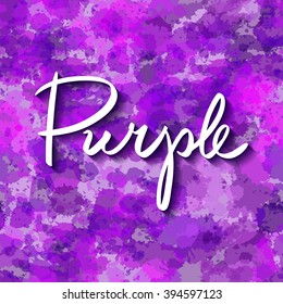 Abstract watercolor polka dots background. Hand painted seamless pattern for print on fabric or wrapping paper. Watercolor art, hand-written name of the color purple