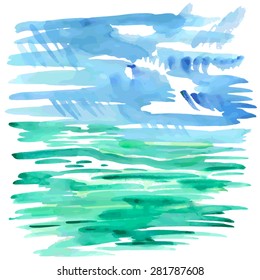 Abstract watercolor portrait summer rain background isolated on white, vector illustration
