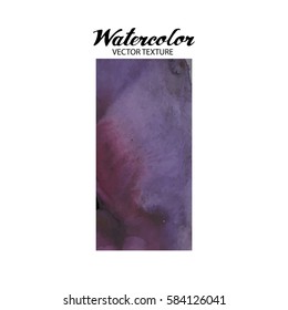 Abstract watercolor purple texture in the rectangular shape. Hand painted design isolated on white background