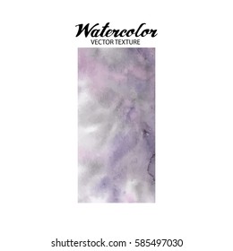 Abstract watercolor purple texture in the rectangular shape. Hand painted design isolated on white background