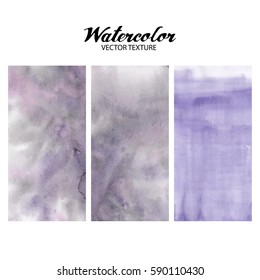 Abstract watercolor purple texture in the rectangular shape. Hand painted design isolated on white background