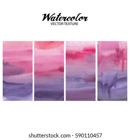 Abstract watercolor purple texture in the rectangular shape. Hand painted design isolated on white background