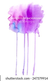 Abstract watercolor rainbow gradient background. Hand drawn colorful painting on texture paper with streaming paint. Vector illustration.