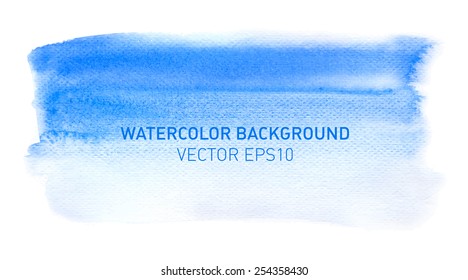 Abstract watercolor rainbow gradient background. Hand drawn blue painting on texture paper. Vector illustration.
