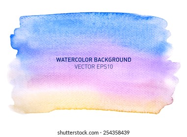 Abstract watercolor rainbow gradient background. Hand drawn blue painting on texture paper. Vector illustration.