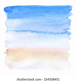 Abstract watercolor rainbow gradient background. Hand drawn blue painting on texture paper. Vector illustration.