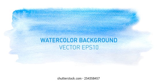 Abstract watercolor rainbow gradient background. Hand drawn blue painting on texture paper. Vector illustration.
