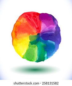 Abstract watercolor rainbow gradient background. Vector illustration. Beautiful watercolor circle.