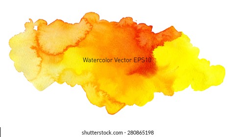 Abstract watercolor rainbow gradient background. yellow and orange fire blot. Hand drawn painting on texture paper. Vector illustration.