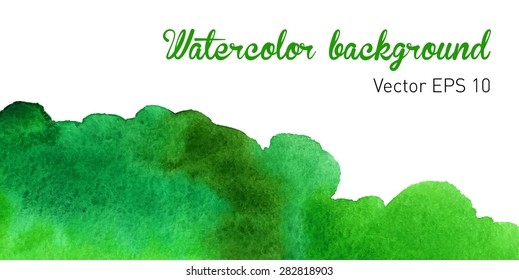 Abstract watercolor rainbow gradient background. Fresh green blot with text. Hand drawn painting on texture paper. Vector illustration.