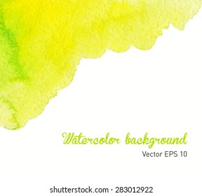 Abstract watercolor rainbow gradient background. Yellow and green blot with text. Hand drawn painting on texture paper. Vector illustration.
