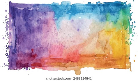 abstract watercolor rainbow rectangle frame, background with splashes	
