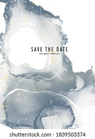 Abstrakte Wasserfarbe speichern Sie das Datum Vektorvorlage. Einladung zur Hochzeit minimalistische Kunstform, Alkoholtupfer. Sommerwerbung, Beauty-Template, trendige Banner, Tapete-Kunst, Poster 2021 Design .