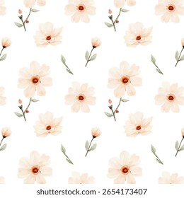 Abstract Watercolor Seamless Floral Pattern with Blooming Flowers, Midtone Composition, Vector Flower Pattern on Light Background, digital image for printing on fabric, textile, gift wrap, stands