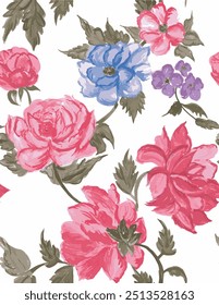 abstract watercolor seamless pattern with many types botanical flowers. hand painted set of vintage peony ,rose   and cute botanical  flower arrangements.  Design for backgrounds, wallpaper, fabric. 