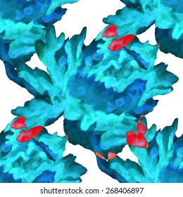 Abstract watercolor seamless pattern with peony flowers and leaves. Can be used for web pages, identity style, printing, invitations, banners