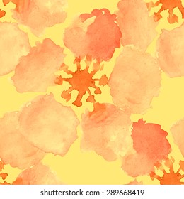 Abstract watercolor seamless pattern with sakura tree and rose flowers and leaves. Can be used for web pages, identity style, printing, invitations, banners. Raster version.