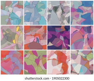 Abstract watercolor seamless vector pattern set. Random transparent wavy shapes create artistic pain texture. Pastel colored background with organic natural earthy colors. Universal wallpaper art kit.
