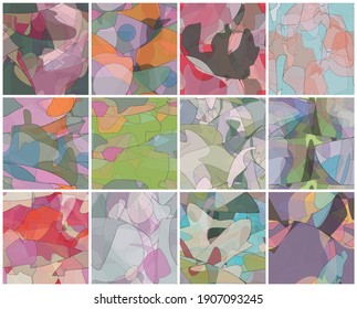 Abstract watercolor seamless vector pattern set. Random transparent wavy shapes create artistic pain texture. Pastel colored background with organic natural earthy colors. Universal wallpaper art kit.