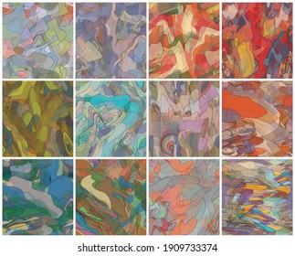 Abstract watercolor seamless vector pattern set. Random transparent wavy shapes create artistic pain texture. Pastel colored background with organic natural earthy colors. Universal wallpaper art kit.