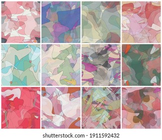 Abstract watercolor seamless vector pattern set. Random transparent wavy shapes create artistic pain texture. Pastel colored background with organic natural earthy colors. Universal wallpaper art kit.