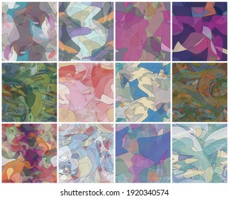Abstrakte Aquarellfarbe nahtlose Vektormuster Set. Random durchsichtige Formen erzeugen künstlerische Schmerzgefühle. Pastellfarbener Hintergrund mit natürlichen Erdfarben aus biologischem Anbau. Universelles Tapete-Kunstkit.